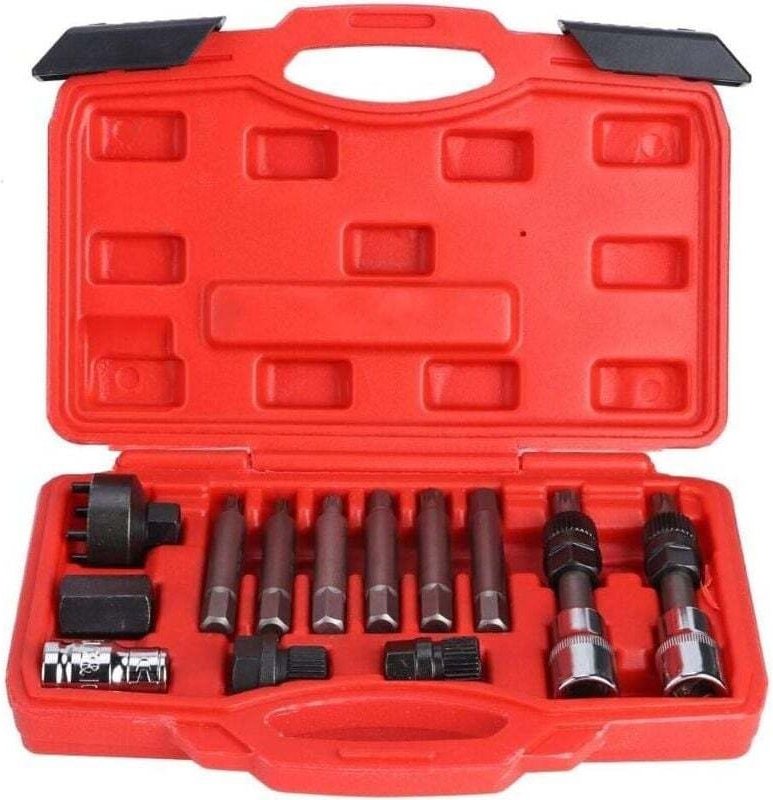 13-teiliges Set zum Ausbau der Lichtmaschinen-Freilauf-Riemenscheibe, Steckschlüssel-Bits, Kontermutternschlüssel, Werks...