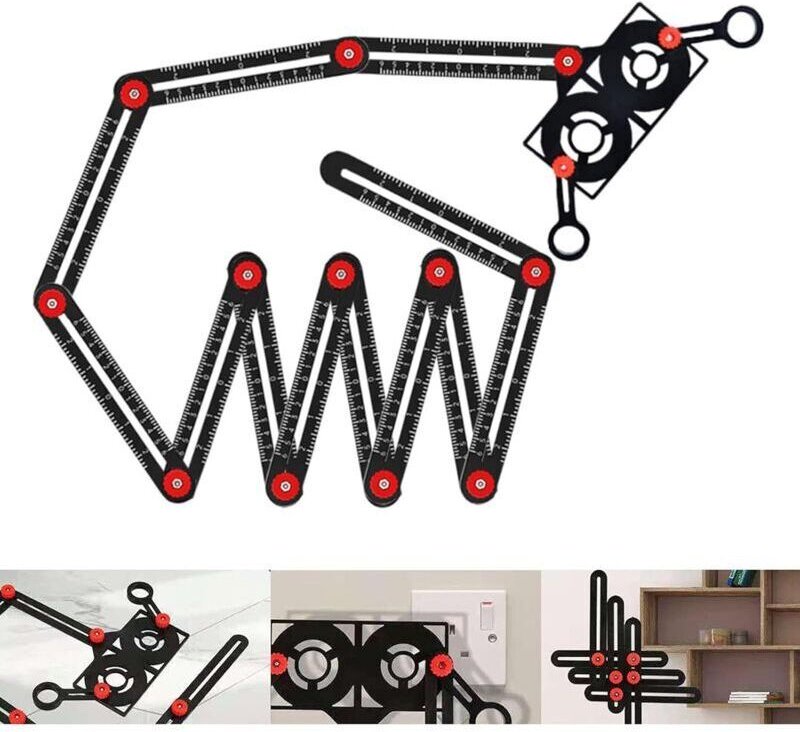 Csparkv - Mehrwinkel-Messlineal, 12 Seiten, präzise Aluminiumlegierung, Jig-Layout-Werkzeug mit Locher, Bohrwerkzeug für...