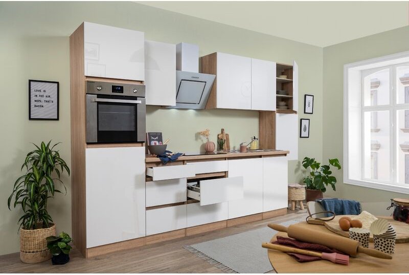 Thumbnail - Küche Küchenzeile Leerblock grifflos Eiche Weiß Lorena 330 cm Respekta