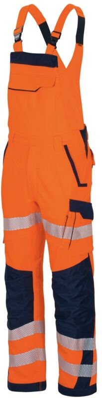 Vizwell - Warnschutz-Latzhose Flex-HiVis VWT191 Gr. 52 leuchtorange/marine