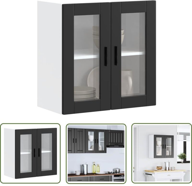 The Living Store - vidaXL Küchen-Hängeschrank mit Glastür Porto Schwarz