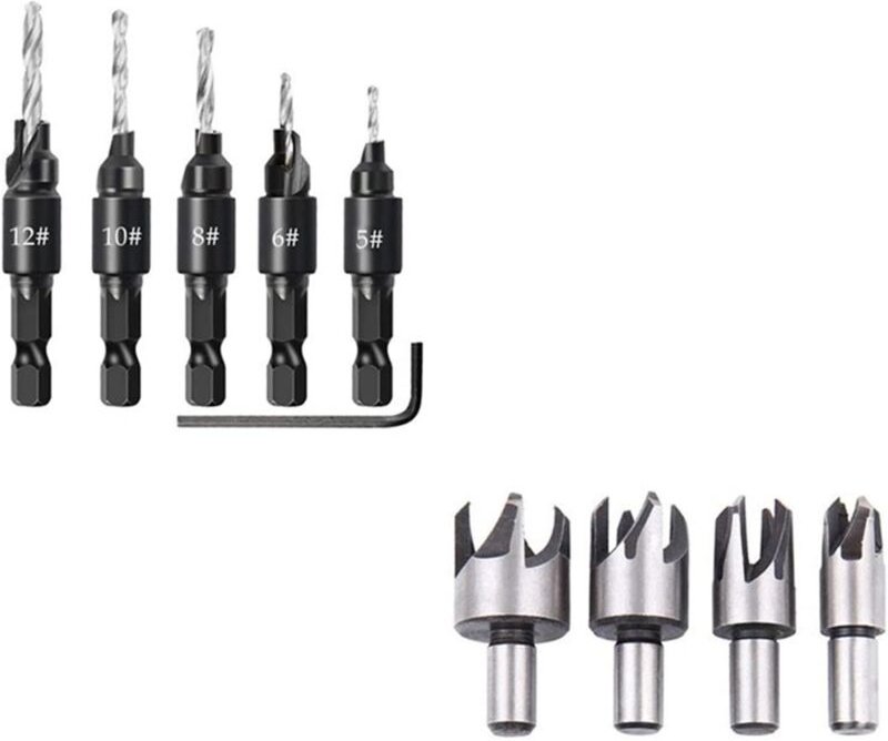 Sollbry - Bohrer für Holzbearbeitung – gerader und konischer Bohrersatz, 5/8 Zoll, 1/2 Zoll, 3/8 Zoll, 1/4 Zoll, Korkboh...