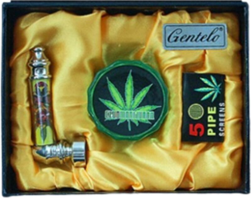 Pfeife + Grinder + 5 Siebe Gentelo Raucher-Geschenkset