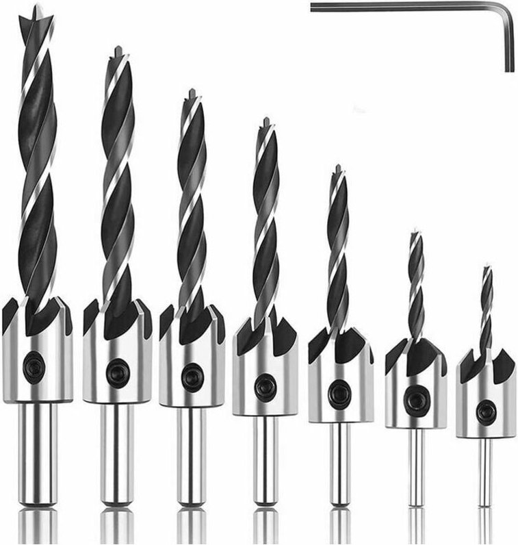Thumbnail - Linghhang - 8-teiliges Holzbohrer-Set, Holzbohrer mit Senker, HSS-Stahl-Senkbohrer, Hochgeschwindigkeits-Holzbohrer mit ...