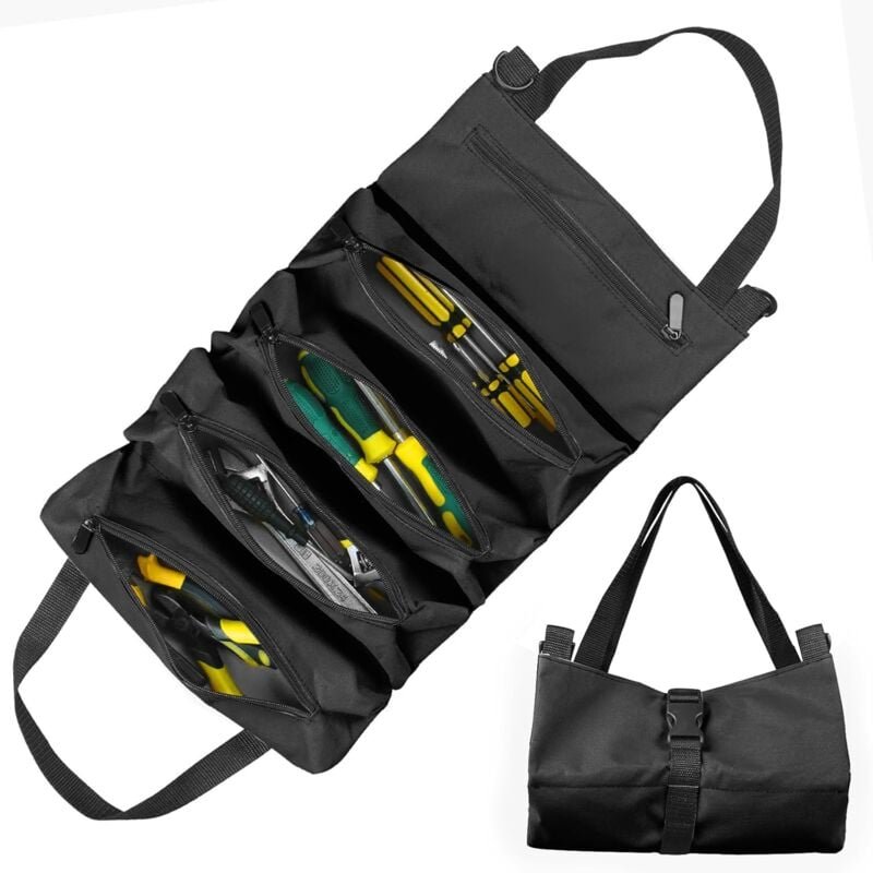 Werkzeug-Rolltasche, Canvas-Werkzeugtasche für Schraubenschlüssel, Mehrzweck-Rolltasche mit 5 Reißverschlusstaschen, ide...
