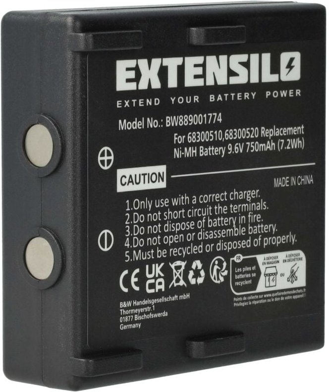 EXTENSILO Akku kompatibel mit Hetronic Nova Ergo Industrie-Funkfernsteuerung Fernbedienung (750 mAh, 9,6 V, NiMH) - Schw...