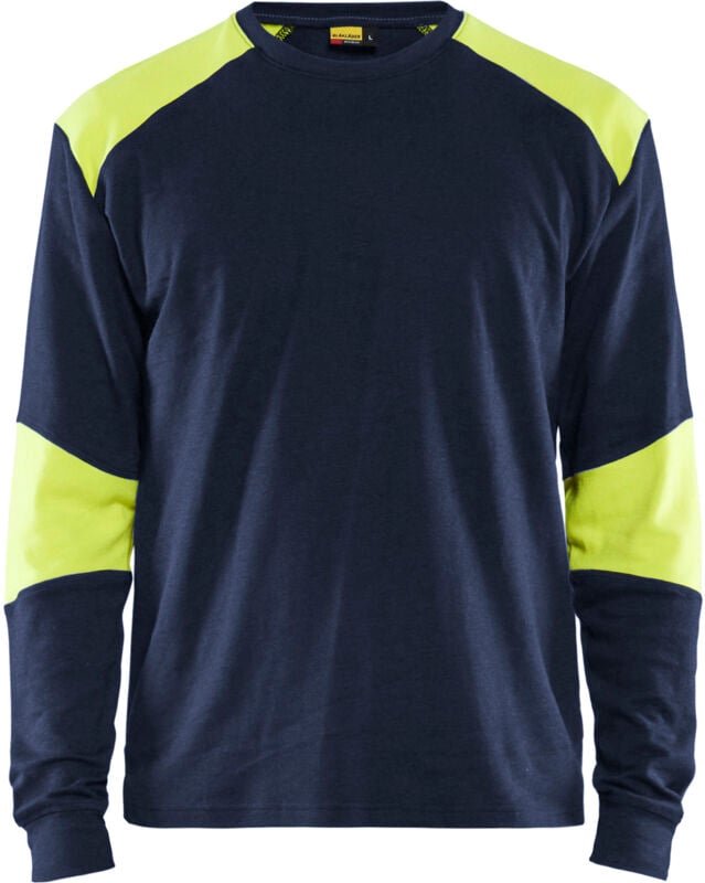 Arbeits-T-Shirt mit langen Ärmeln, flammhemmend, inhärent 3457 – Marine/Neongelb M