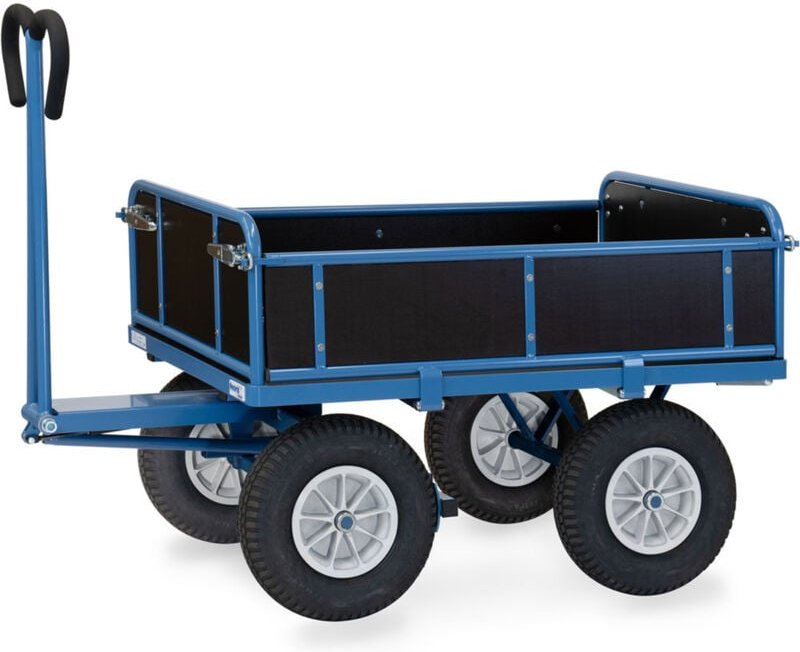 Fetra Handpritschenwagen mit Bordwänden und Polyurethanbereifung, 1140x740mm Ladefläche 750kg Tragkraft