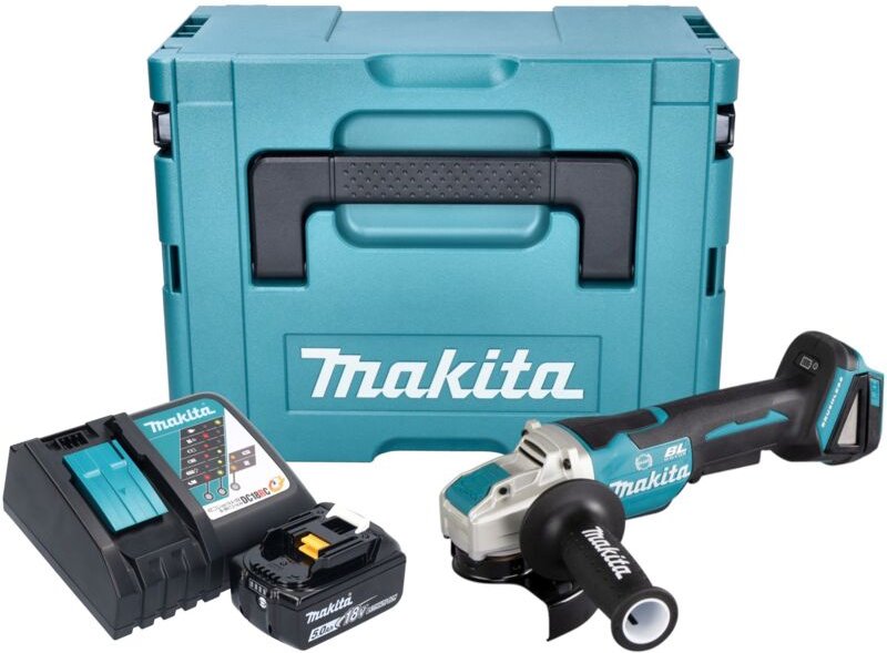 Dga 520 RT1JX1 Akku Winkelschleifer 18 v 125 mm x-lock Brushless + 1x Akku 5,0 Ah + Ladegerät + Makpac - Makita
