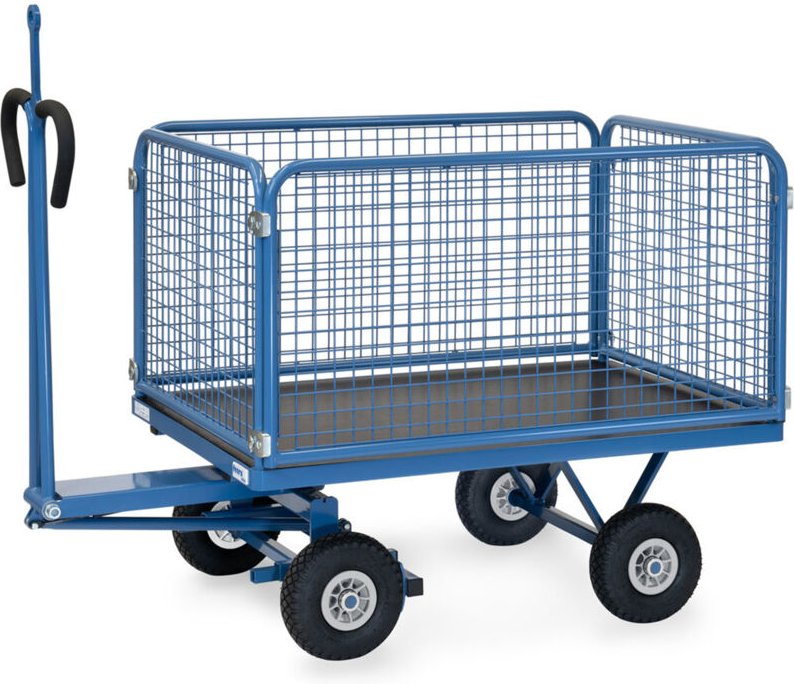 Fetra Handpritschenwagen mit Zugöse, Drahtgitterwänden und Polyurethanbereifung, 1135x795mm Ladefläche 450kg Tragkraft