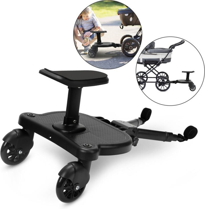 Buggy board Upgrade Universal Stehbrett Kiddy Trittbrett Kinderwagen Zubehör mit Sitz Schwarz - Swanew
