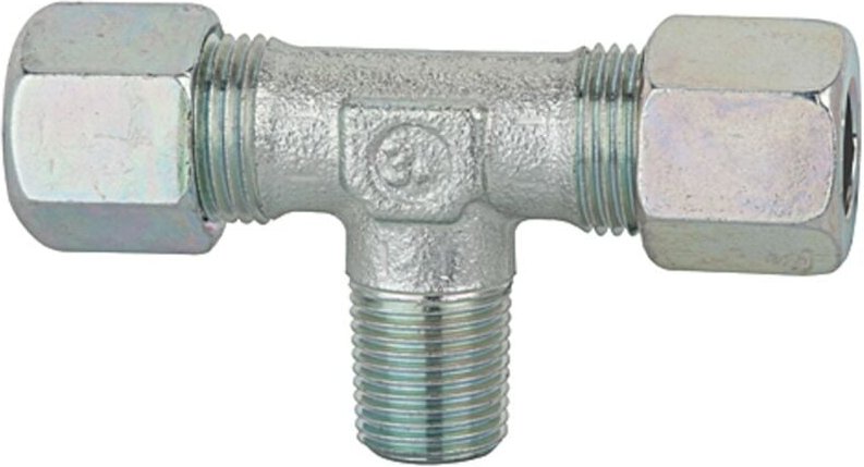 T-Einschraubverschraubung, r 1/4 a., Rohr-Außen-Ø 8, Stahl verz. - Riegler