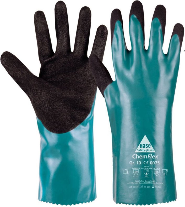Thumbnail - 1 Paar Hase® Chemflex 30 Chemikalienhandschuhe grün/schwarz 12
