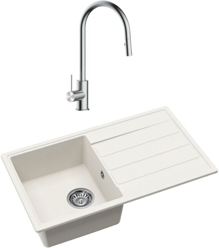 Swiss Aqua Technologies 76x44 cm Granitspüle mit umkehrbarer Abtropffläche zum Eintauchen + Mischbatterie mit Handbrause...