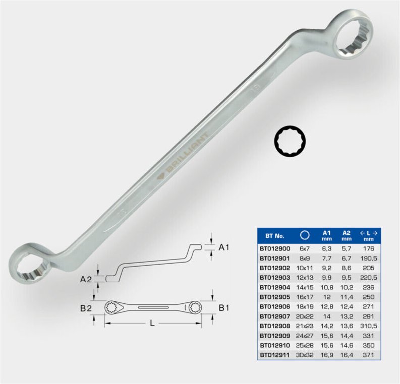 Thumbnail - Brilliant Tools - Doppel-Ringschlüssel, gekröpft, 14 x 15 mm
