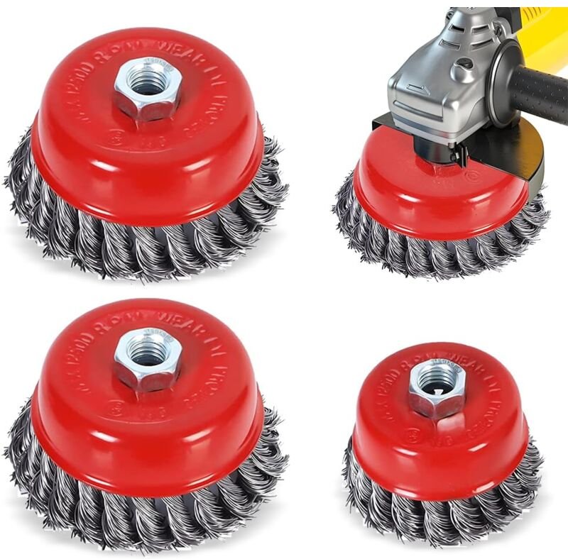 Wakects 4 Stück 75 mm Metall-Topfbürste, Bürsten für Bohrmaschine, Metall-Bürste für Bohrer und Schleifmaschine