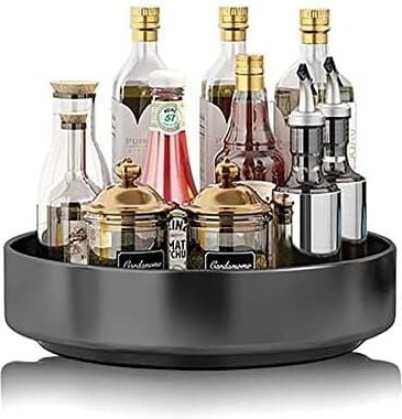 Csparkv - 21,5 x 20 x 5 cm schwarzes, drehbares Gewürzregal aus Edelstahl für Küche, Speisekammer, Schrank, Tisch, Arbei...