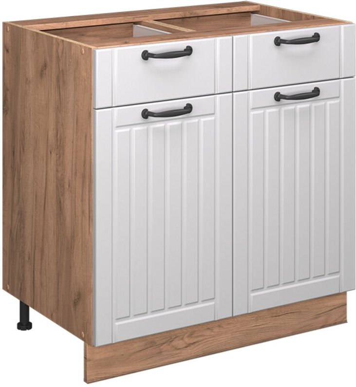 Küchenunterschrank Fame-Line, Weiß Landhaus, 80 cm ohne Arbeitsplatte, Vicco