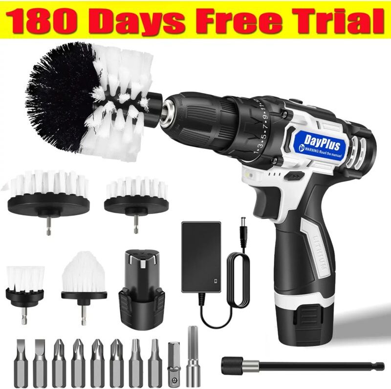 Akkuschrauber Akku-Bohrschrauber Bohrmaschine mit 2tlg Akkus Zubehör 6pcs Bürstenset