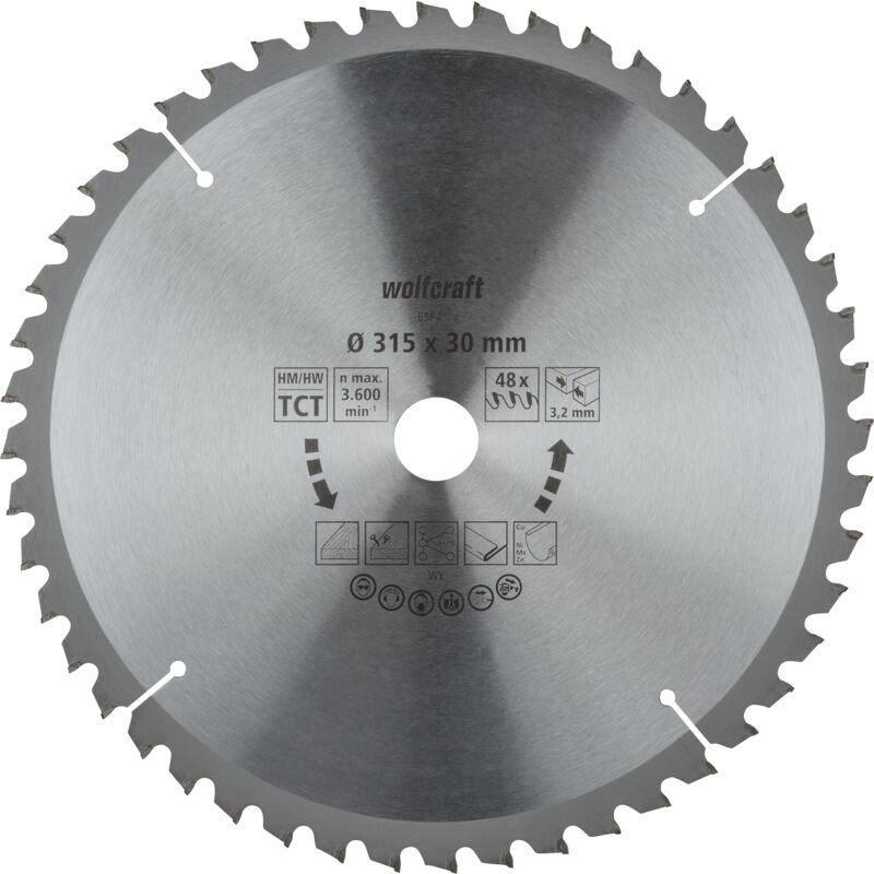 wolfcraft I Tischkreissägeblatt HM, Serie lila neu I 6584000 I Ø 315 mm, 48 Zähne, feine, saubere SchnitteI Sägeblatt I ...