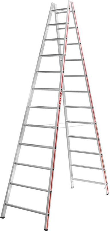 Hymer Sprossenstehleiter, Aluminium, beidseitig begehbar, 2 x 12 Sprossen, Gesamtbreite 715 mm