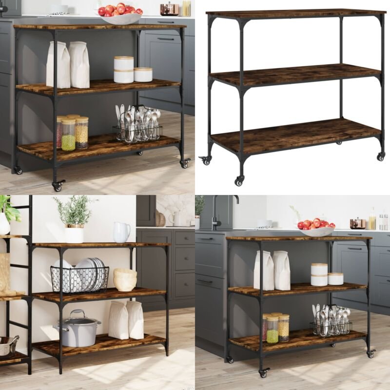 Küchenwagen Räuchereiche 102x50x95 cm Holzwerkstoff - Küchentisch - Küchenschrank - Rollwagen - Kücheninsel - Mobiliar -...