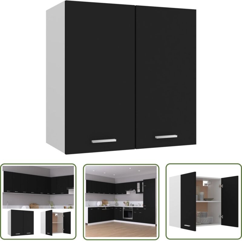 The Living Store - Hängeschrank Schwarz 60x31x60 cm Holzwerkstoff - Küchenregal - Hängeschrank - Holzschrank - Schwarz -...