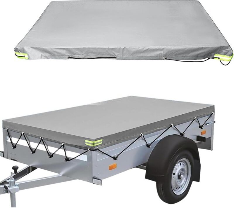 Ersandy - Flache Anhängerplane, 208 x 114 x 13 cm, staubdicht, geeignet für 750 kg Anhänger, grau