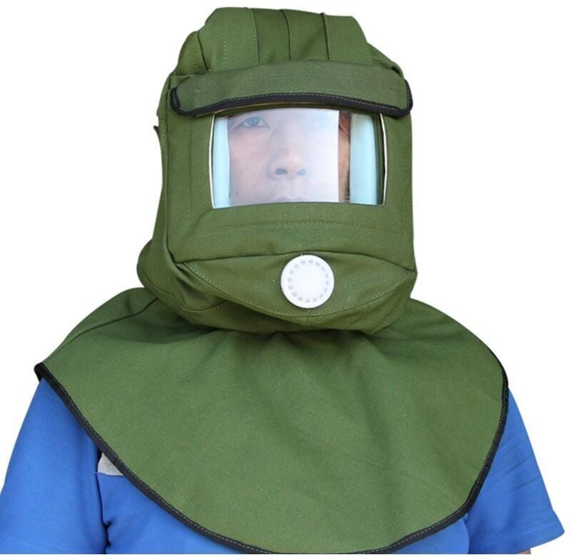 Sandstrahlhaube Kappe zum Sandstrahlen, Helm Windmaske, Sandstrahlstaubmaske, Schutzmaske, Grün
