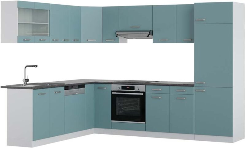 Vicco - Eckküche R-Line, Blau-Grau/Weiß, 227 x 287 cm , ap Anthrazit