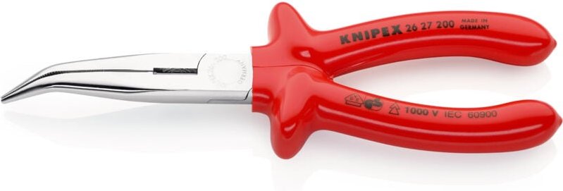 Pince à becs plats, ronds l. 200 mm 40degr. coudée vde plongée isolée