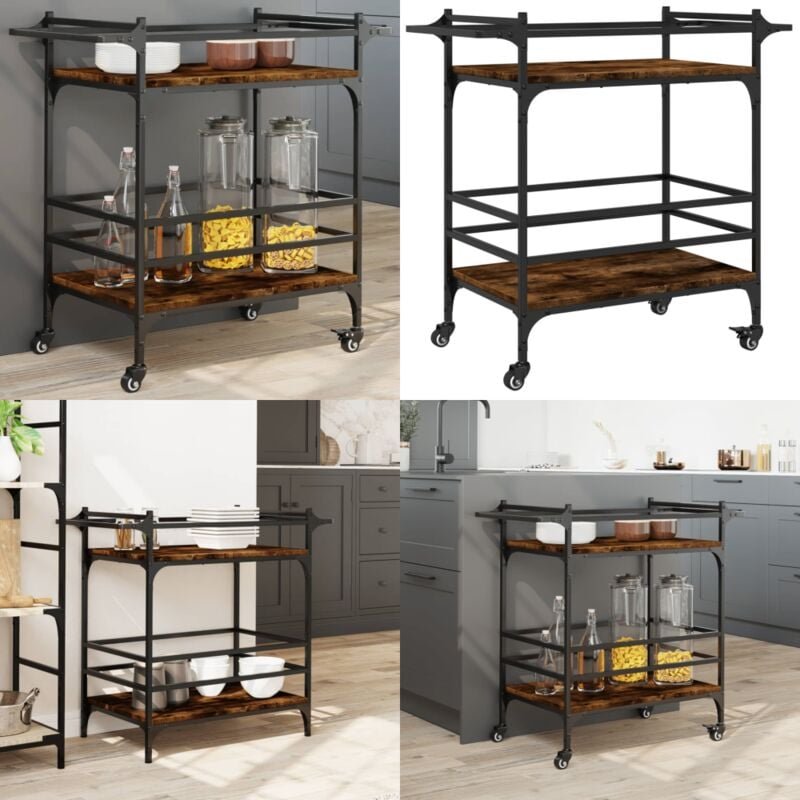 Thumbnail - Küchenwagen Räuchereiche 82x40x78,5 cm Holzwerkstoff - Küchentisch - Küchenschrank - Kücheninsel - Holztisch - Vintage S...