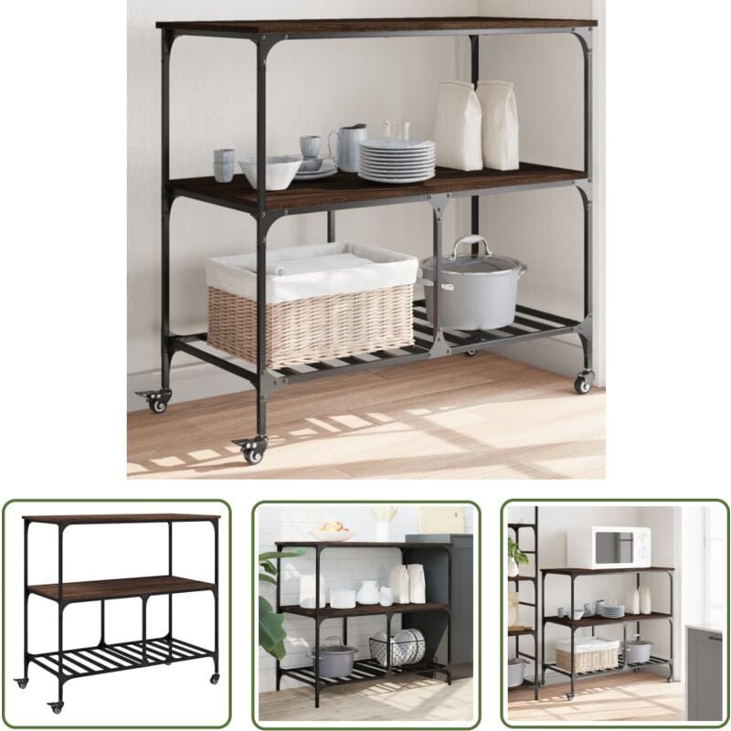 Küchenwagen Braun Eichen-Optik 100x50x95 cm Holzwerkstoff - Küchenwagen - Holzwerkstoffmöbel - Esstisch - Barhocker - Re...