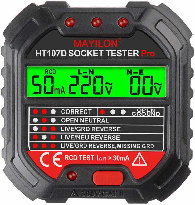 Ulisem Erdungskabeltester für Steckdosentester, Steckdosenphase (EU-Verordnung HT107D)