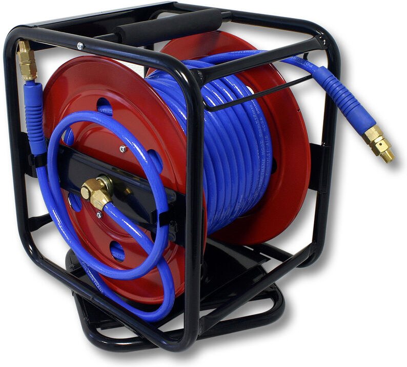 Wiltec - Druckluft Schlauchaufroller aus Stahl, 360° drehbar mit 30 Meter Schlauch, Druckluftschlauch bis 12 bar, Schlau...