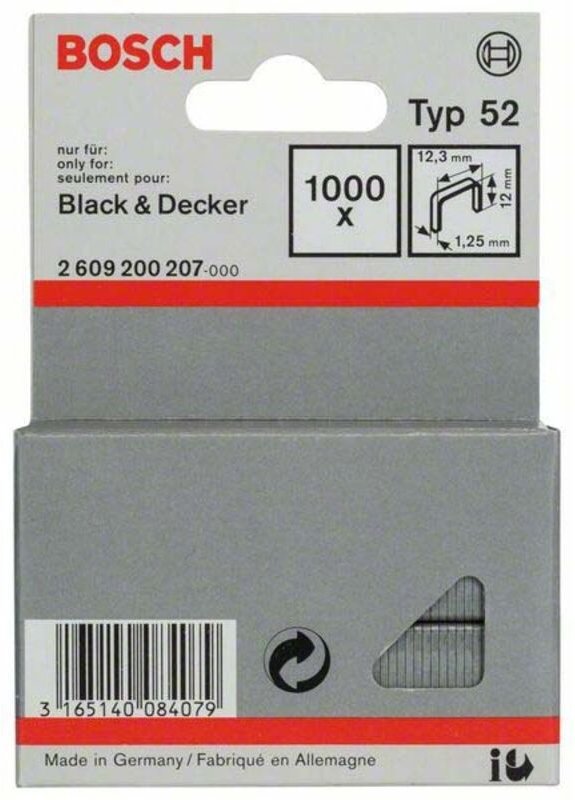 Flachdrahtklammer Typ 52, 12,3 x 1,25 x 12 mm -2609200207 - Bosch