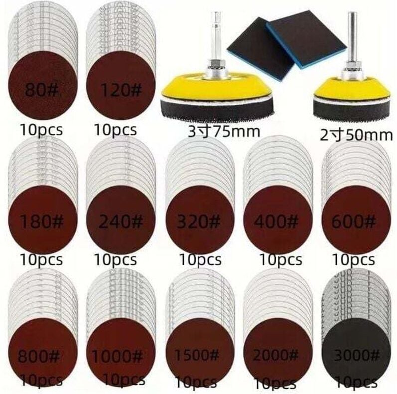 120 discos de lijado de 50 mm y 75 mm con accesorio de papel de lija, 80, 120, 180, 240, 320, 480, 600, 800, 1000, 1200,...