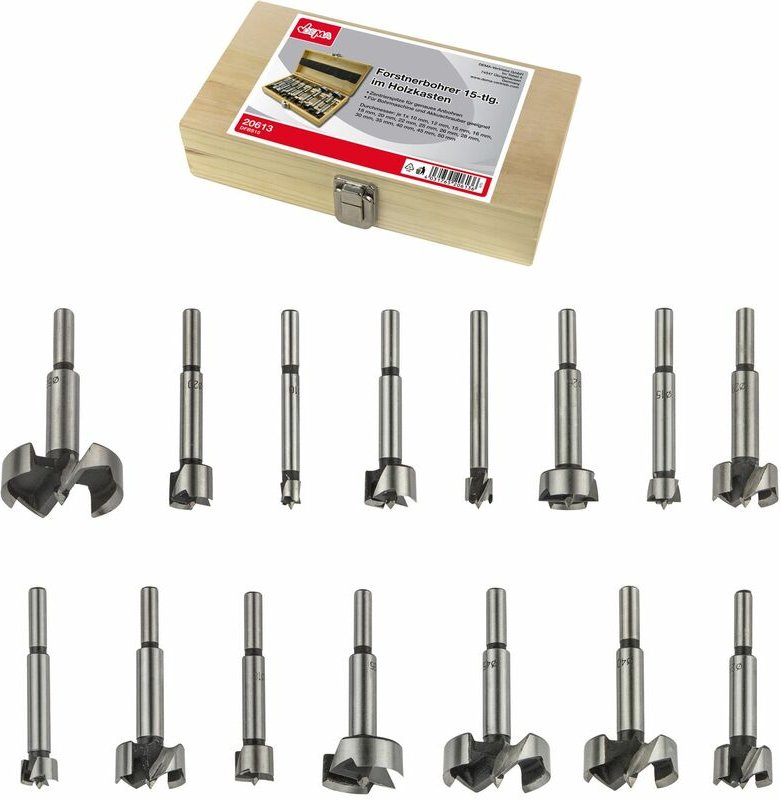Dema - Forstnerbohrer Holzbohrer 15tlg Astlochbohrer Bohrer Set ø 10-50mm im Holzkasten
