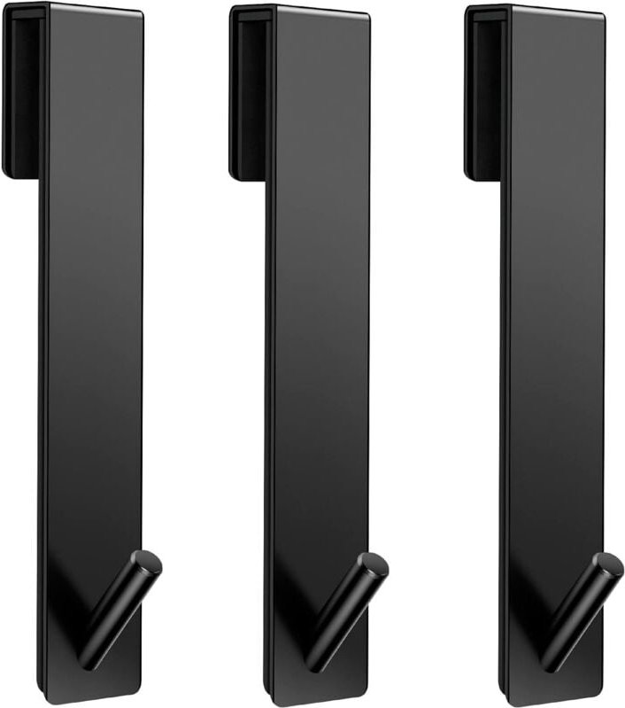 Duschtürhaken (7,5 Zoll), Handtuchhaken aus Edelstahl, robuste Halterhaken für Bademantel, Handtuch, 3er-Pack, Schwarz