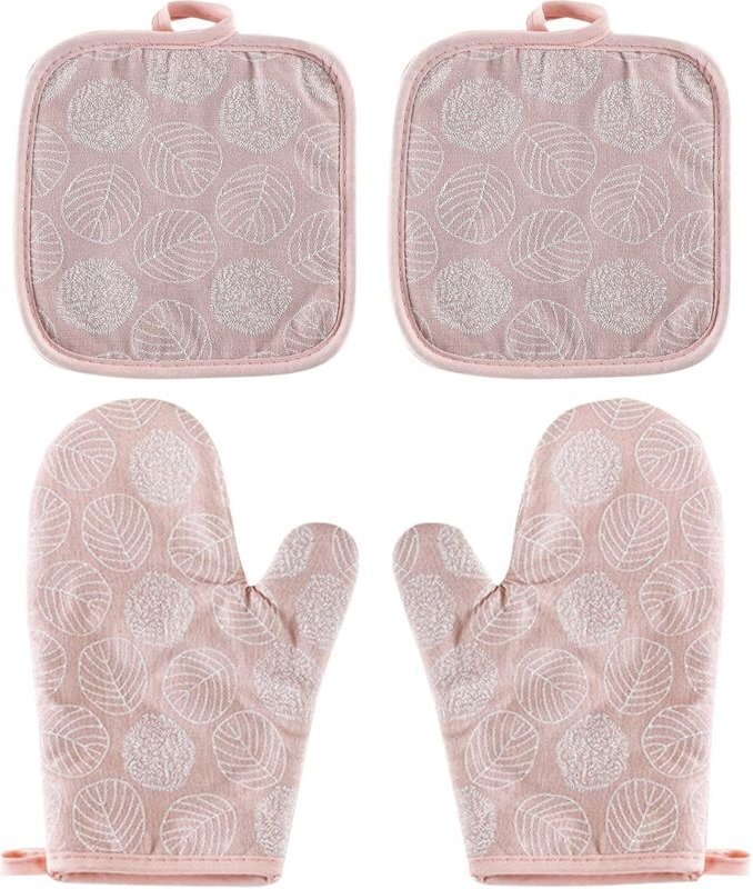 Sollbry - Ofenhandschuhe, 1 Paar Baumwoll-Ofenhandschuhe mit 2 Topflappen, waschbare Ofenhandschuhe, rutschfeste Küchenh...