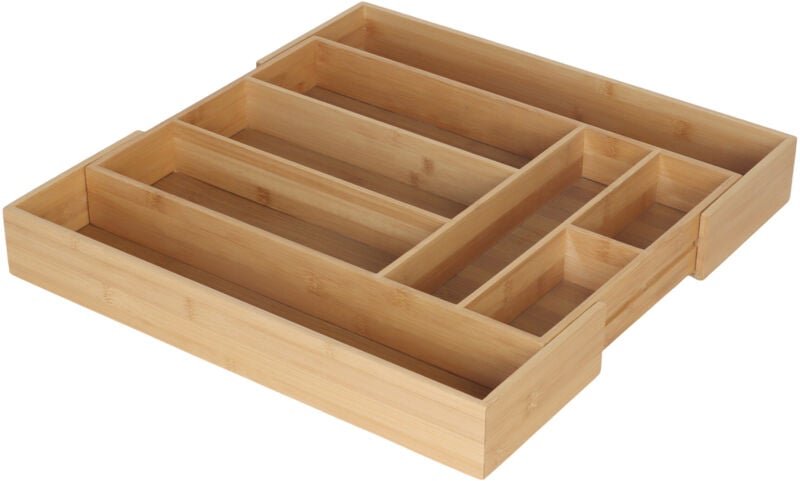 Relaxdays Besteckkasten ausziehbar, Bambus, HBT 6,5 x 33-49,5 x 47,5 cm, 6-8 Fächer, Besteckeinsatz für Schublade, natur