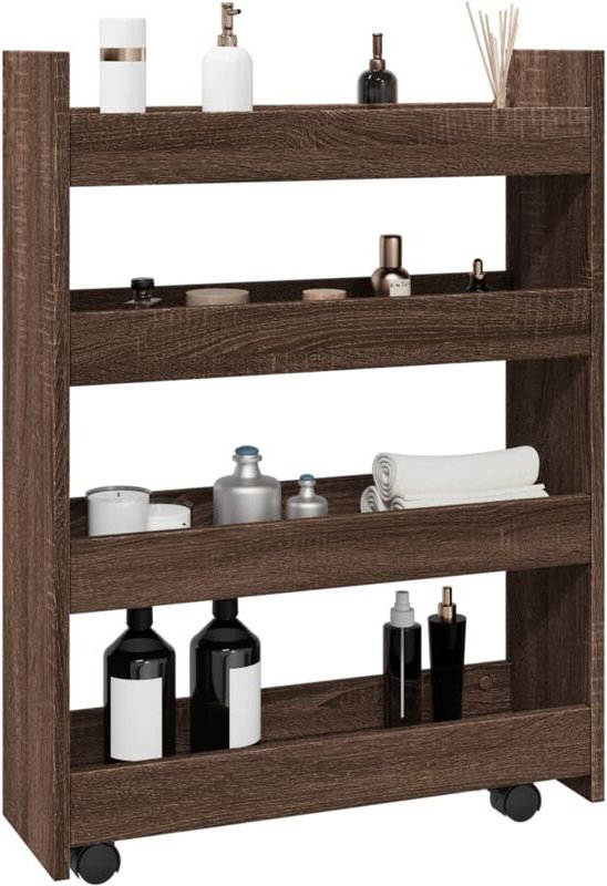 Aufbewahrungswagen Schmal 4 Etagen Eichen-Optik Holzwerkstoff Vidaxl