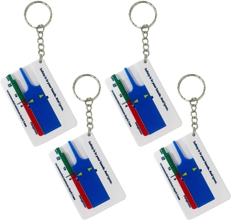 4 Stück Autoreifen-Tiefenlineal, Rennoberfläche, Reifentiefenmesslineal, Tiefenmessgerät, Kunststoff, Rennoberfläche, Re...