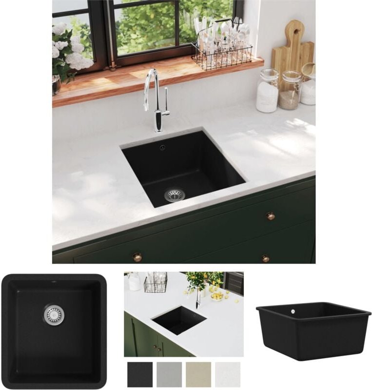 The Living Store Granitspüle Einzelbecken Schwarz - Küchenspülen & Spülbecken