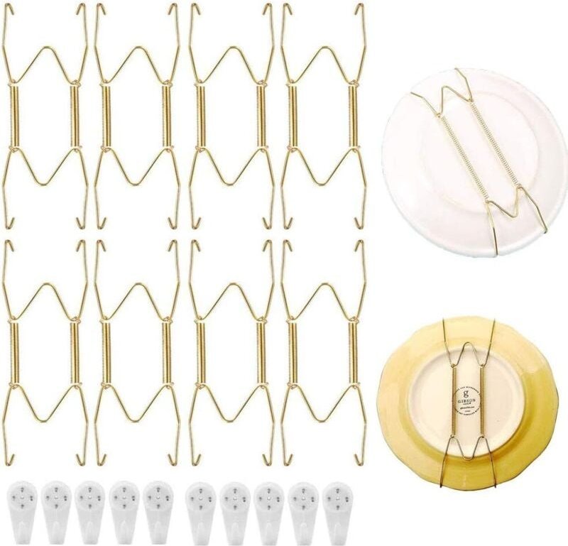 8 Stück Telleraufhänger, unsichtbare Telleraufhänger, 8 Zoll große goldene Telleraufhänger vom Typ W mit 10 Wandhaken fü...