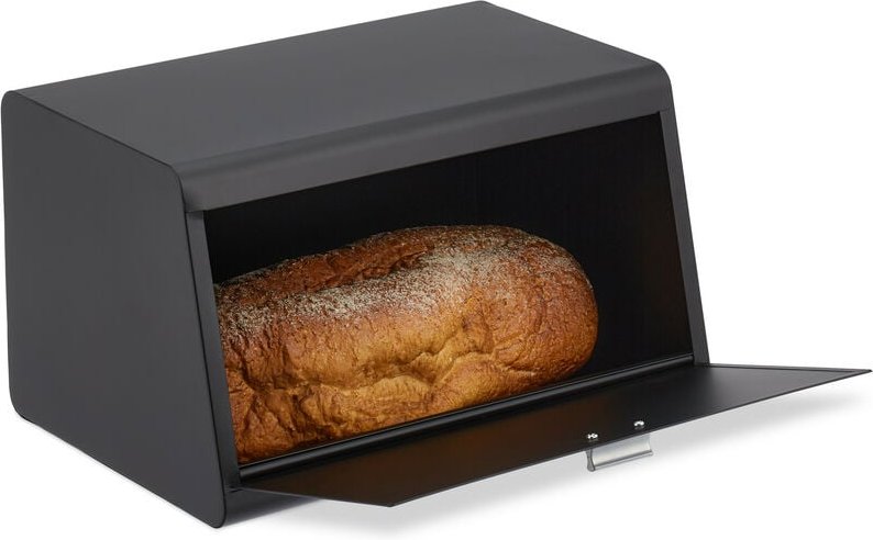 Thumbnail - Relaxdays - Brotkasten aus Edelstahl, Brot Aufbewahrungsbox, hbt: 20,5 x 34,5 x 23,5 cm, Brotaufbewahrung, Metall, schwa...