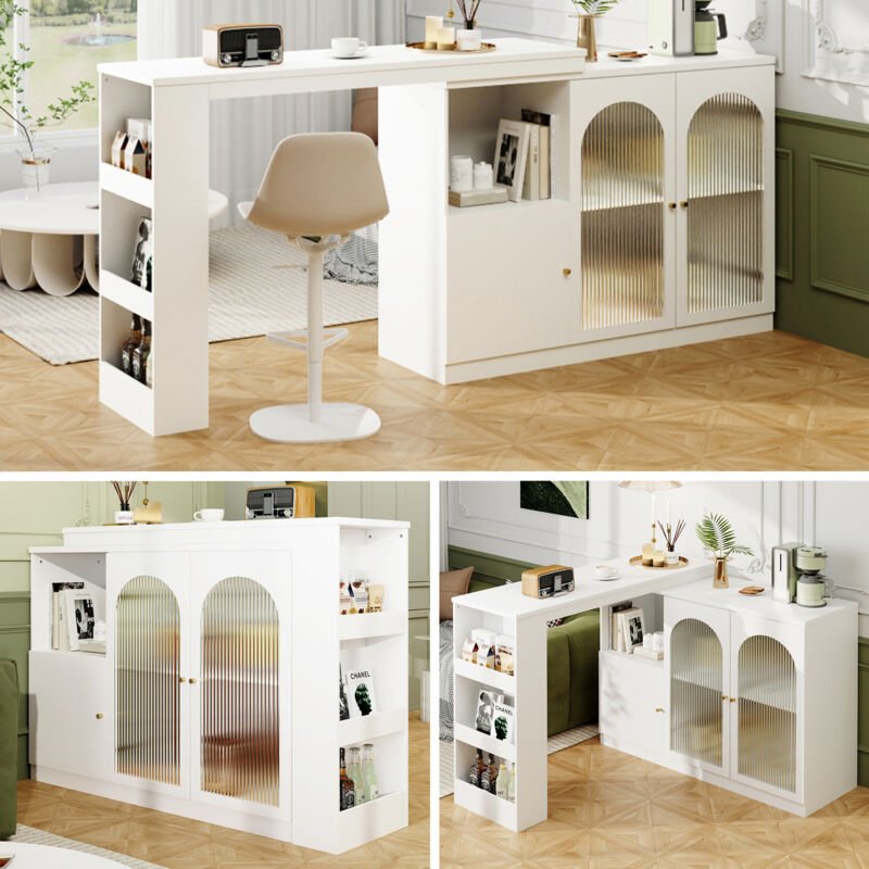 Um 360° drehbare Essbar (Hauptkörper 120 x 40 x 97 cm), moderner und schlichter weißer drehbarer Barschrank, multifunkti...