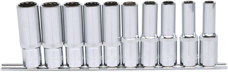 1/2' CHROMEplus 12kant-Stecknuss-Satz, lang, 10-tlg, 10-19mm