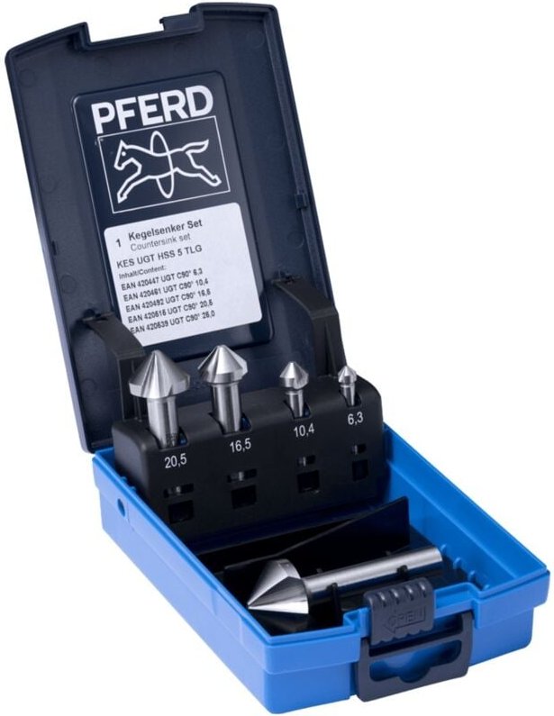 PFERD TOOLS HSS-Kegelsenker-Set UGT 5-tlg. DIN 335 C 90° mit Ungleichteilung