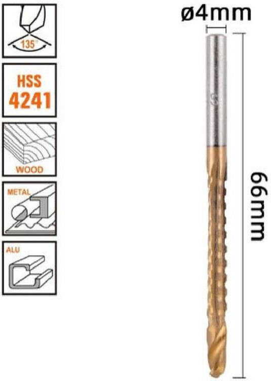 Trade Shop Traesio - Trade Shop - punta trapano elicoidale Ø4MM x 60MM in titanio hss 4241 für metal legno 57148 -